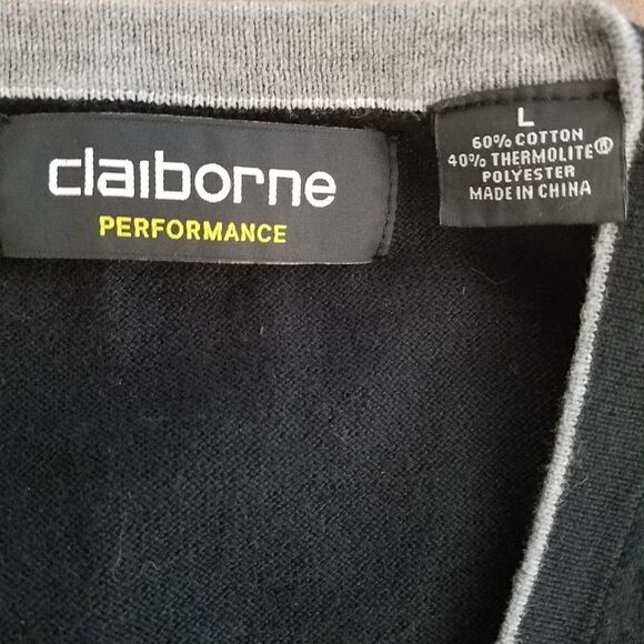 Liz Claiborne Large knitt black v neck sweater. Has ribbed bottom - Picture 2 of 4